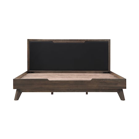 Armen Living Astoria King Platform Bed Frame in Oak with Black Faux Leather LCAHBDDGKG
